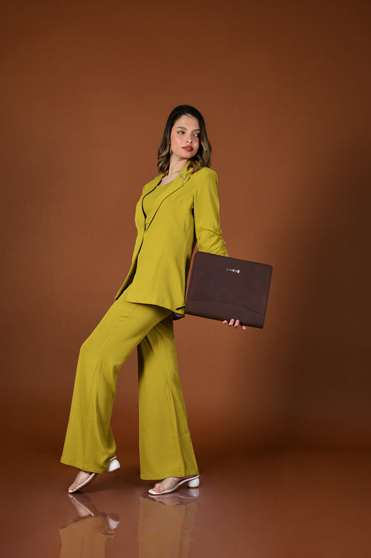 UK model with A4 leather portfolio