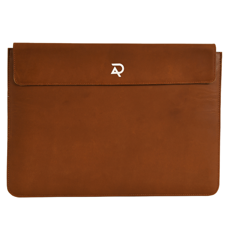 Tan Leather Laptop Sleeve Front Flip