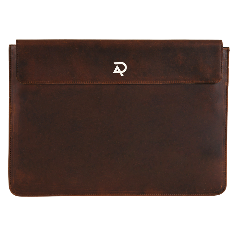 Brown Leather Laptop Sleeve Front Flip