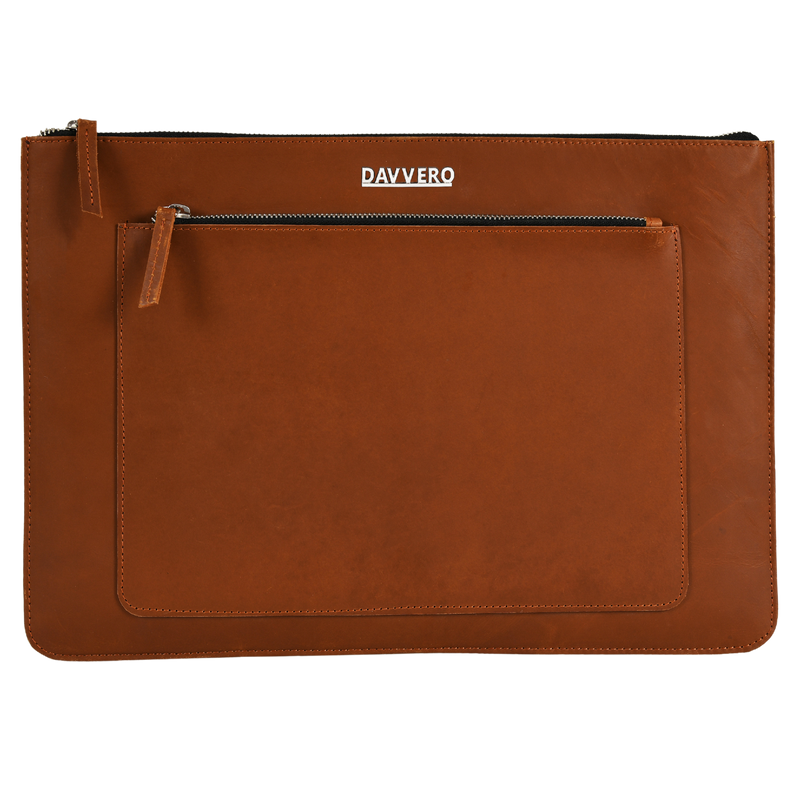 tan leather laptop sleeve front pocket
