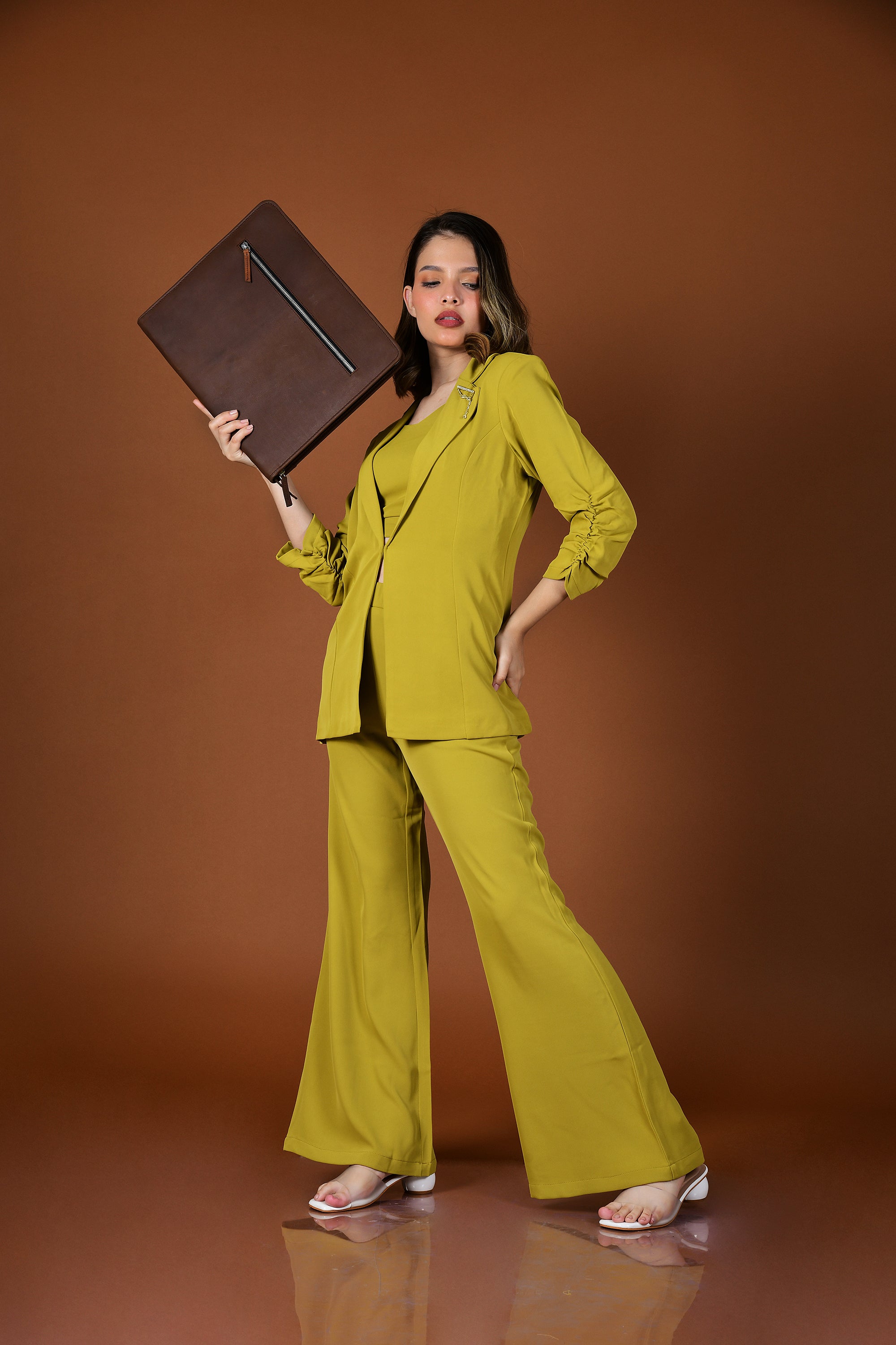 girl with A4 leather portfolio
